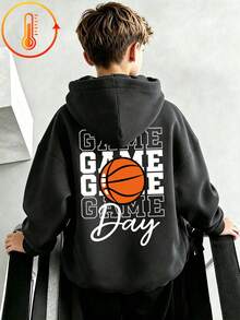 Tween Boy Fun Print Pullover Sweatshirt, Warm & Comfortable Thermal-Lined Pullover Sweatshirt For Autumn/Winter - Dark Grey - View 2