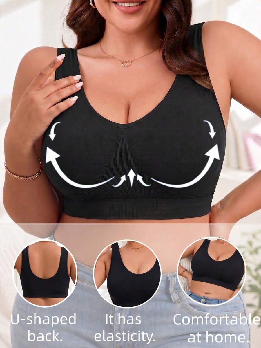 Women's Wireless Seamless Sports Bra With Padding, Comfortable And Breathable, Front Closure And Back Hook Design - Black - View 1