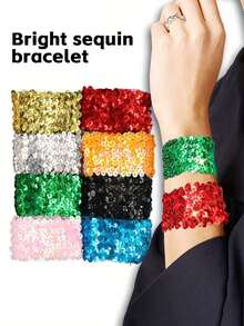 MESHUOKAI Colorful Sequin Snap Bracelet, Shiny Glitter Snap Wristband, Reusable Soft Sequin Wrist Cuff, Suitable For Party, Holiday, Performance Costume Decoration - Multicolor - View 1