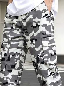 Boys' Spring/Autumn Camouflage Cargo Pants With Cuffed Hem, Double Side 3D Large Pockets, All-Over Camo Print, Outdoor Casual Versatile Multi-Scenario Wear - Multicolor - View 5