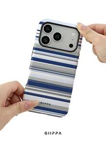 GIIPPA 1pc Blue Tone Striped Mixed Pattern Design Phone Case For Phone 17 Pro Max, Compatible With Phone 16 Pro Max, 15 Pro Max, 14 Pro Max, Korean-Style High-End Fashion Fun Phone Case, Suitable For 11/12/13/14/15/16 Pro Max Plus, Elegant Design For Men And Women, Perfect Gift For Girlfriend On Christmas, Valentine's Day, Easter, Wedding Season And Birthday! - Blue - View 6