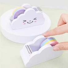 Cloud-Shaped Tape Dispenser, Cute Smiling Face Tape Cutter, Aesthetic Desktop Stationery, Creative Desktop Storage Tool, Perfect Accessory For Journaling And Daily Decoration, Includes 1 Roll Of Rainbow Tape - Multi-color - View 8