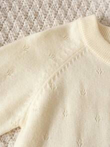 2pcs/Set Girls Sweet Delicate Floral Pattern Round Neck Long Sleeve Knit Sweater And Ruffle Hem Wide Leg Knit Pants Casual Sweet Outfit Suitable For Daily Wear, School, Spring, Autumn, Winter - Apricot - View 4