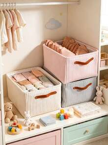 Faux Leather Laundry Basket, Large Capacity Handheld Storage Bin For Baby Daily Essentials, Clothes, Socks, Underwear, Desktop Toys And Miscellaneous Items - Multicolor - View 2
