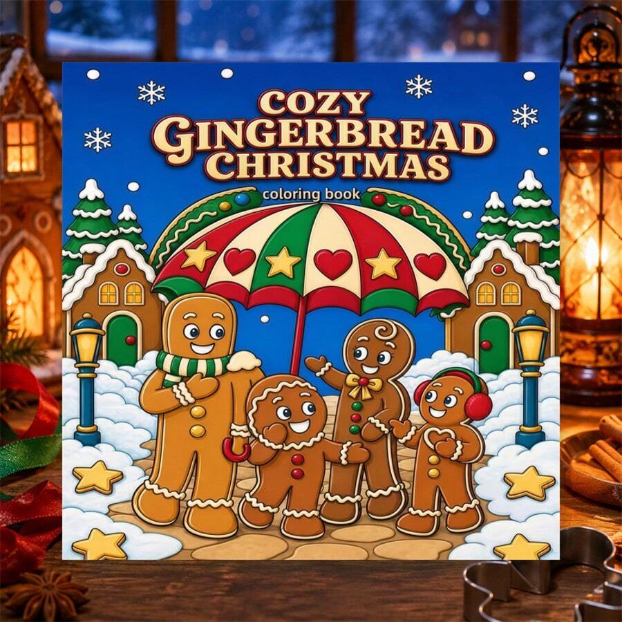 Cozy Gingerbread Man Christmas Coloring Book, 24 Pages Of Festive Coloring Patterns, Cute Gingerbread Family Gathering In Snow, Featuring Gingerbread House, Christmas Pine Tree, Snowflake Street Lamp And Other Winter Elements, Suitable For Children's Leisure Hand-Drawing, Christmas Theme Fun Holiday Coloring Book - Cozy Gingerbread Man Christmas Coloring Book - View 1