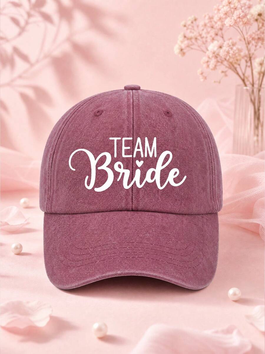 1pc Women's Bridal Party Print Washed Baseball Cap, Bachelorette Party Cursive Letter Hat, Retro Distressed Adjustable Cap For Wedding Bridal Shower