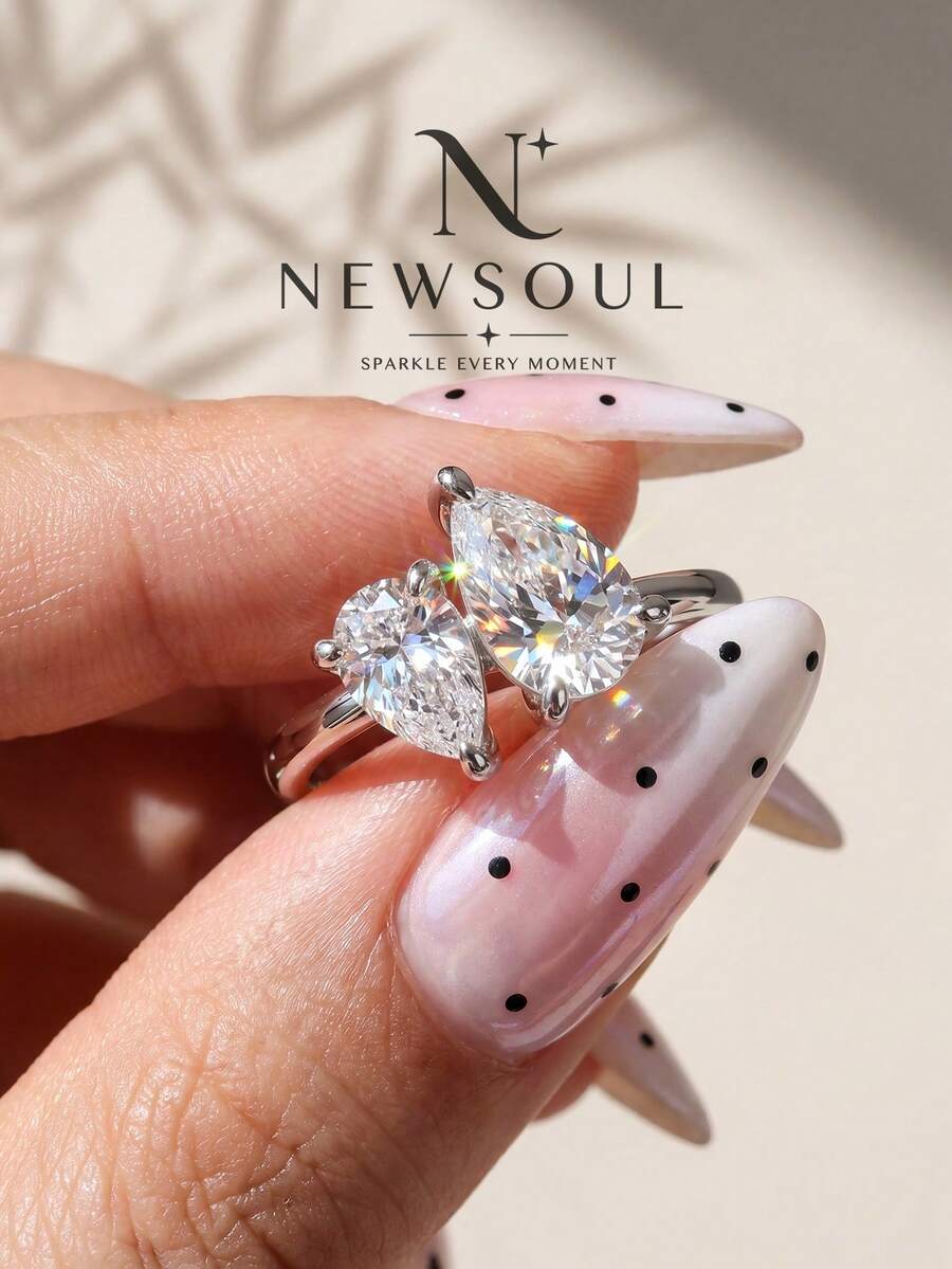 1件個性化時尚雙水滴形立方鋯石戒指,女士珠寶,精緻飾品,女性約會禮物 - 雙水滴鑽戒指 - 查看 1