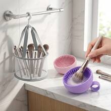 1 Set Silicone Makeup Brush Cleaning Bowl And Drying Rack Set, Portable Makeup Brush Cleaning Bowl With Mesh Storage Rack, Quick Drying Organizer, Essential Travel Beauty Tool, Suitable For Sponges, Makeup Brushes And More - A - View 2