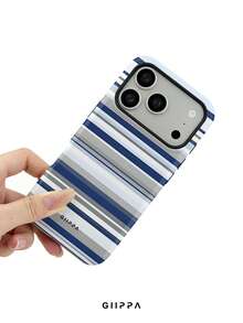GIIPPA 1pc Blue Tone Striped Mixed Pattern Design Phone Case For Phone 17 Pro Max, Compatible With Phone 16 Pro Max, 15 Pro Max, 14 Pro Max, Korean-Style High-End Fashion Fun Phone Case, Suitable For 11/12/13/14/15/16 Pro Max Plus, Elegant Design For Men And Women, Perfect Gift For Girlfriend On Christmas, Valentine's Day, Easter, Wedding Season And Birthday! - Blue - View 5