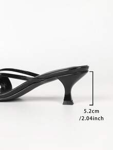 Glam Daily Black Glossy T‑Strap Thong Mule Heels, Square Toe Cross Strap Slip‑On Flared Mid‑Heel Slide Sandals For Evening Occasion - Black - View 7