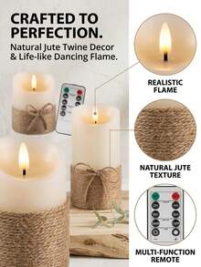 Vintage Hemp Rope Bow LED Candle Set, Realistic Flickering Flame With Remote Control And Timer, Home Desktop Ambient Decor, Holiday Birthday Gift, Party Decoration - Beveled Hemp Rope - View 5