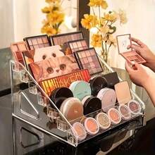 1pc Cosmetic Storage Rack, Desktop Style, Eyeshadow Palette, Powder, Cushion, Lipstick, Perfume, Multi-Layer Transparent Nail Polish Display Stand - Clear - View 5