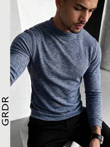 GRDR Half Mock Neck Long Sleeve Top Men's Spring Autumn Versatile Solid Color Mid Neck Undershirt - Dark Grey - View 6