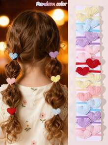 20pcs/Set Girls Colorful Fabric Heart-Shaped Mini Hair Ties, Random Color, Cute 3D Heart Design, Non-Damaging Hair Accessories For Kids - Multicolor - View 1