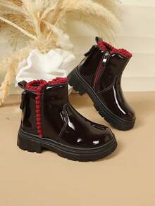 1 Pair Girls' Heart Rhinestone Ankle Boots, Thick Sole Princess Fashion Versatile Outdoor Wear For Autumn/Winter, Medium To Large Children - Burgundy - View 5