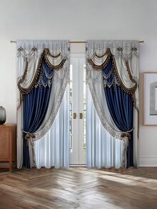 2pcs New Winter Decorative Pendant Christmas Ball Pattern Printed Rod Pocket Curtains, Modern Minimalist Fashion Digital Print Window Drapery Semi-Blackout Rod Pocket Curtains, Daily Use, All Seasons - Multicolor - View 5