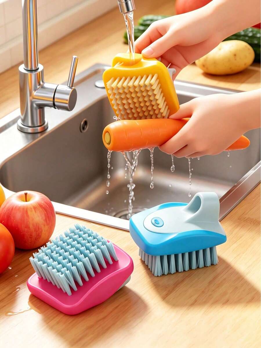 1pc Multifunctional Vegetable Brush, Potato Cleaning Brush, Kitchen Fruit And Vegetable Cleaning Brush, Suitable For Carrots, Tomatoes, Apples And More, Kitchen Sieve Cleaning Brush, Descaling Cleaning Brush, Essential Kitchen Tool - Multicolor - View 1