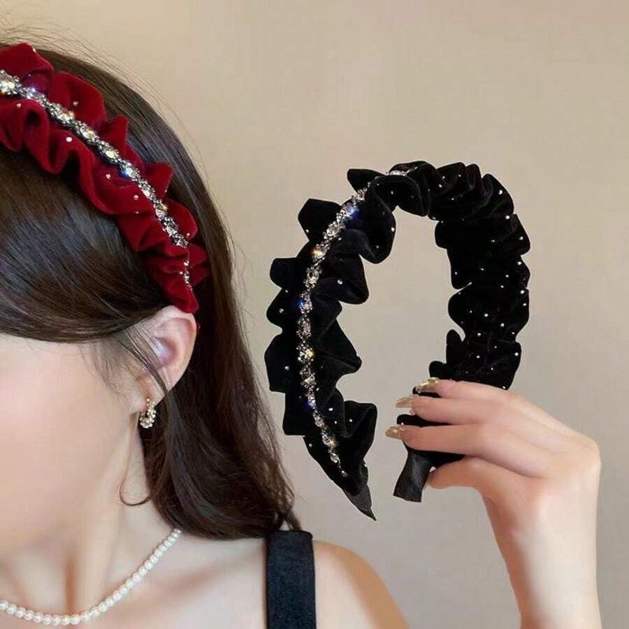 Premium Baby's Breath Pleated Headband For Women, Versatile Hair Hoop For Outings, Face-Slimming Hair Clip Head Accessory - Multicolor - View 1