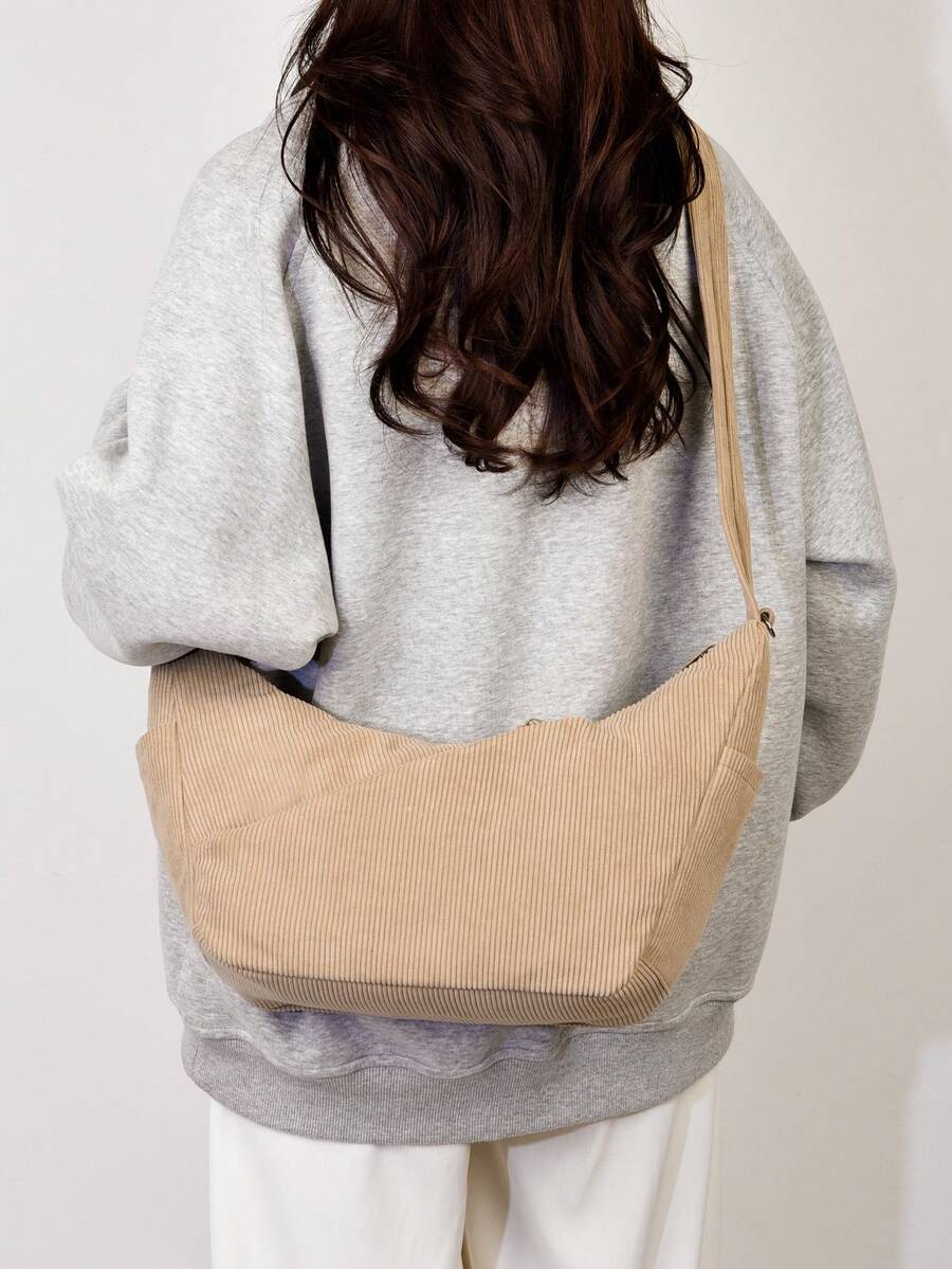 Simple Style, Large Capacity Crossbody Bag, Lightweight And Casual Dumpling Bag, Portable Travel Shoulder Commuting Bag - Apricot - View 1