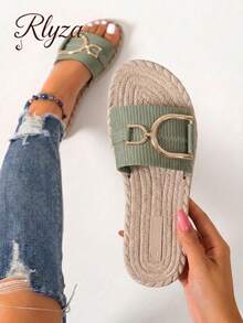 rlyza Versatile Vintage Fashion Casual Outdoor Vacation Beach Pearl Women's Slide Sandals - Green - View 1