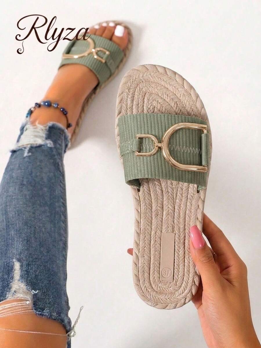 rlyza Versatile Vintage Fashion Casual Outdoor Vacation Beach Pearl Women's Slide Sandals - Green - View 1
