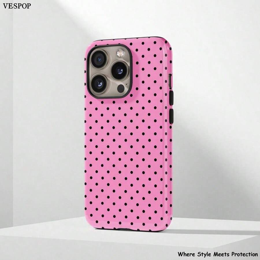 VESPOP 可爱粉黑波点时尚手机壳,粉色底黑色波点,可爱Y2K风格。兼容 17、16、15、14、13、12、11 Pro Max Plus机型,国际版,非国内版。春季生日礼物 - 玫紅色 - 查看 1