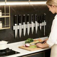 One 304 High-Grade Stainless Steel Wall-Mounted Kitchen Knife Rack, Saving Space And Featuring Strong Magnetism For Easy Attachment Without The Need For Drilling. Ideal For Household Kitchen Utensils And Tools. - 300mm - View 12