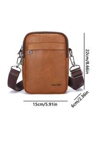 Retro PU Men's Small Crossbody Bag, Lightweight, Simple, Not Bulky, Daily Commuting, Mobile Phone, ID, Shoulder Bag - Brown - View 9