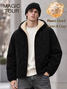 Men's Casual Sports Hooded Jacket, Zipper Closure, Regular Fit For Hiking, Running, Outdoor Activities And Christmas Outdoor Outfits - Black - View 1