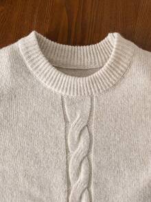 Girls' Elegant Solid Color Cable Knit Pullover Sweater, Suitable For Vacation, Party, Spring, Autumn, Winter - Apricot - View 3
