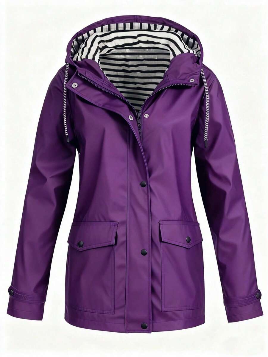Women's Hooded Jacket, Loose Casual Jacket, Full Zip Travel Jacket, Women's Long Sleeve Jacket, Lightweight, Spring/Autumn/Summer/Winter - Purple - View 1