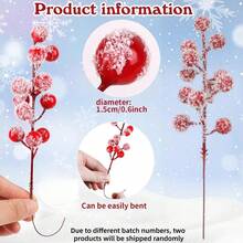 1/15pcs Christmas Tree Wreath Frost Artificial Red Berry Branches, Room Decor, Christmas Decor Home, Christmas Decorations, Snowy Christmas Red Spray Painted Decorative Branches, Holly Berry Branches, Christmas Tree Decoration, Holiday Handmade, Christmas Hanging Decor, Room Decoration - Snowberry - View 2