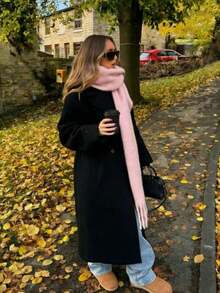 Women's Solid Color Tassel Scarf, Soft Fluffy Thick Warm Shawl, Casual Large Wrap Scarf For Fall Winter Daily Outfit Accessory - Fringed Scarf - View 4