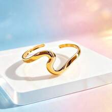 Wavy Twisted Open Gold Bracelet Minimalist Textured Metal Bangle Women Daily Wear Stackable Jewelry - Gold - View 1