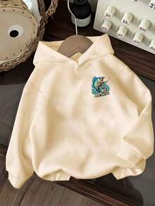 Tween Boy Fun Graphic Print Sweatshirt, Warm & Comfortable Thermal Lined Pullover Sweatshirt For Autumn/Winter - Apricot - View 5