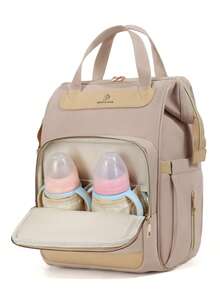 1pc Diaper Bag Backpack – Essential Baby Travel Bag – Multifunctional Waterproof Diaper Bag, Travel Essential Baby Bag, Large Capacity Diaper Bag, Diaper Pouch, Stroller Strap, – Unisex Large Capacity Diaper Bag Diaper Pouch Backpack - Khaki - View 7