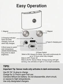 YITUMU Smart Motion Sensor LED Wall Light USB Rechargeable Wireless Night Light 1200mAh Battery 3 Modes Magnetic Wall Light Suitable For Bedroom Cabinet Under Wardrobe Hallway Stairs Bathroom And Baby Room - Square Style - View 9