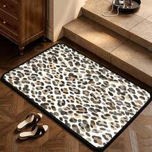 1pc Beige Base Gray-Brown Leopard Print Rectangular Rug, Luxury Nordic Style Short Pile Black Edged Doormat, Suitable For Living Room, Sofa, Coffee Table, Bedroom, Study, Daily Home Decor For All Seasons - Multicolor - View 3