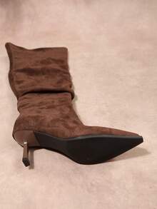New Women's Fashion Elegant Pointed Toe High Heel Slouch Boots With Inner Zipper Over-The-Knee Slimming Boots - Coffee Brown - View 9