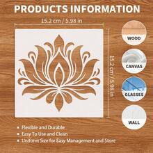 1pc Lotus Bloom Stencil, Zen Plant Reusable Washable Painting Hollow Template, Suitable For Fabric, Wall, Furniture, Glass, Scrapbooking, Diary Card Making. - Sets - View 3