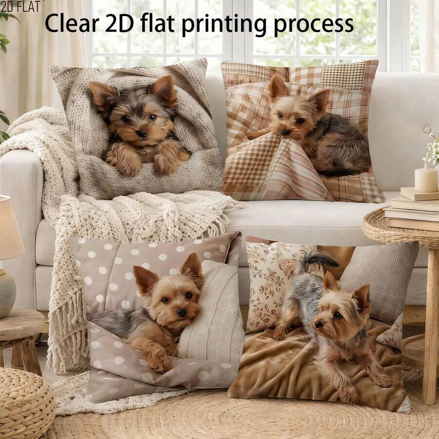 4 vỏ gối chó con Yorkshire Terrier, họa tiết in chó cưng dễ thương, công nghệ in 2D sắc nét, 45*45cm (18*18in), vỏ đệm polyester mềm mại thoải mái, khóa kéo, giặt máy được, phù hợp trang trí phòng khách phòng ngủ trong nhà (chỉ bao gồm vỏ gối, không kèm ruột gối) - Nhiều màu - Xem 1