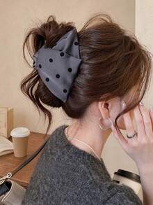 1pc/2pcs Korean Style Polka Dot Black & Gray Shell Claw Clip, High-End Texture, Back Head Bun Hair Claw, Elegant High Ponytail Hair Accessory, Suitable For Daily Wear, Work, Photography - Multicolor - View 7
