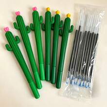Set Pulpen Netral Berbentuk Kaktus Kreatif 7/17 buah, Termasuk Kotak Pulpen, Pulpen Silikon Menarik dengan Nilai Estetika Tinggi, Dilengkapi dengan Isi Ulang Tinta Hitam 0,5 mm, Set Alat Tulis Belajar Harian Siswa, Wajib Dimiliki Saat Kembali ke Sekolah. - kaktus - View 4