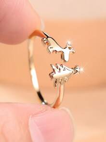 1 Cute And Delicate Reindeer Christmas Tree Open-Style Women's Ring-Perfect For Christmas Parties, Everyday Wear, Or As A Small Holiday Gift. - Yellow Gold - View 5