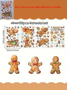 2/4pcs Christmas Gingerbread Man Window Decals, Removable Christmas Wall Stickers, Snowflake Candy House Stickers, "Merry Christmas" Window Decor, Suitable For Home Glass Doors, Holiday Parties, Reusable, Fit For Bedroom And Store Windows. - Multi-color - View 9