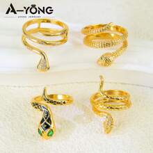 Enamel Zirconia Gold Color Serpent Rings 24k Gold Plated Fashion Irregular Adjustable Snake Ring Europe America Personality Jewelry - Snake Rings - View 5