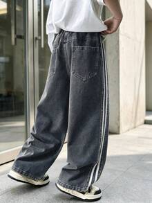 Boys' Denim Wide Leg Pants 2026 Spring/Autumn New Style Medium/Large Children's Personalized Denim Long Pants - Black - View 2
