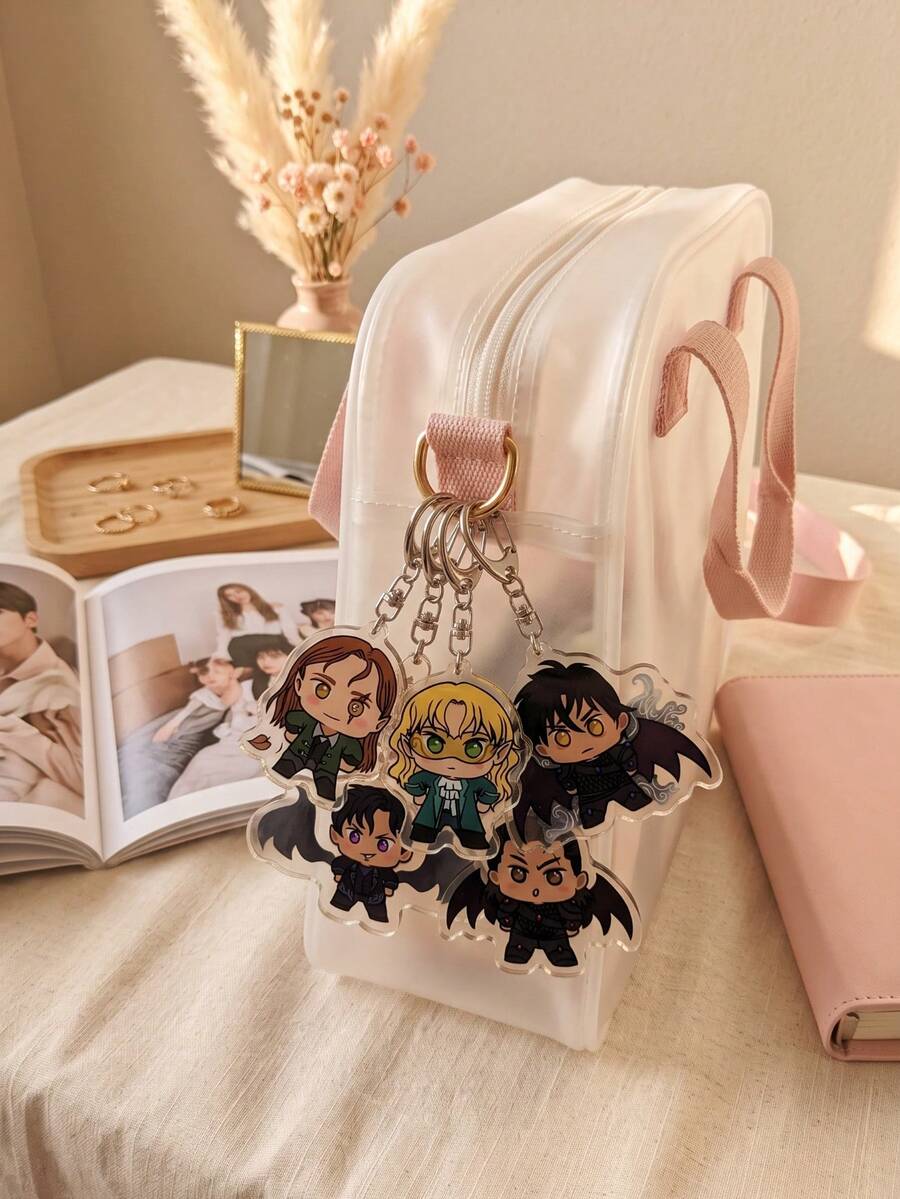 1pc/5pcs Fantasy Romance Novel Chibi Character Aesthetic Acrylic Keychains,Fantasy Romance Novel/Thorns & Roses Cute Q-Version Character Series Irregular Pattern Pendant,Backpack & Car Key Decoration,Gift For Fantasy Novel Readers & A-COTAR Fans - Multicolor - View 1
