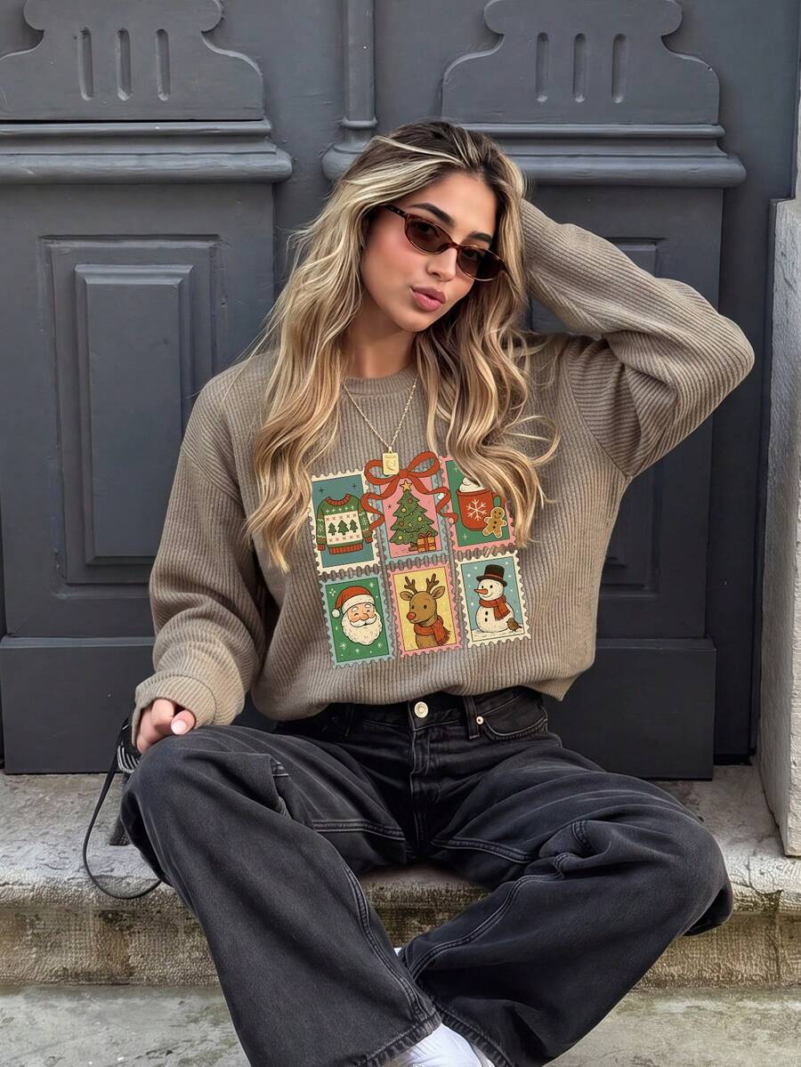 Christmas Tree, Snowman, Santa Claus, Reindeer Print Women's Casual ...