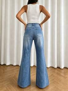 Women's Vintage Washed Straight Leg Jeans, Long Casual Slightly Stretchy Everyday Fashion Pants - Medium Wash - View 6